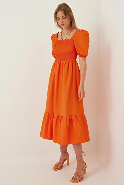 trendalisse Γυναικείο καλοκαιρινό φόρεμα Bodrum με πορτοκαλί στήθος με μανίκι...