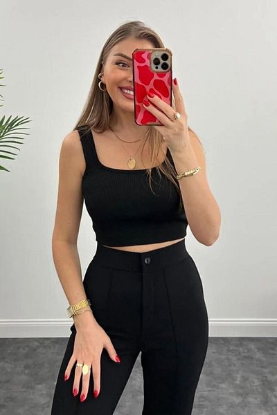 trendalisse Black High Waist Lycra Crepe Palazzo Pants - Famous