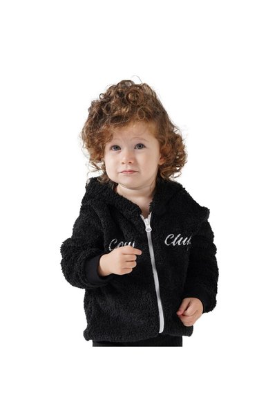 Cosy Club Shop Baby Girl Black Zippered -Up Hooded Warm Wellsoft Soft Fleece Puffy Cardigan Sweater