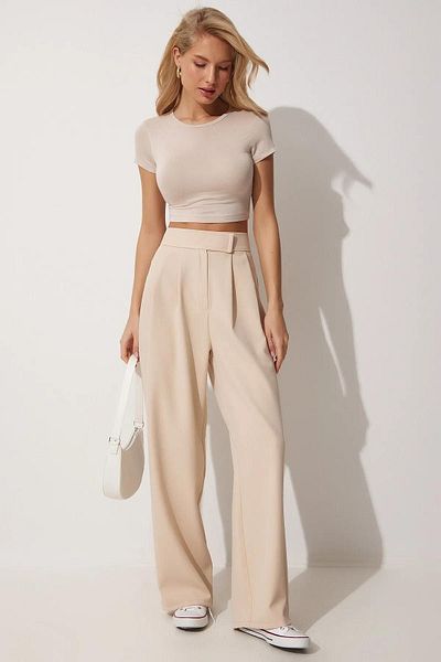 trendalisse Women's Wide Leg Palazzo Trousers - Velcro Pleated and Wide Leg