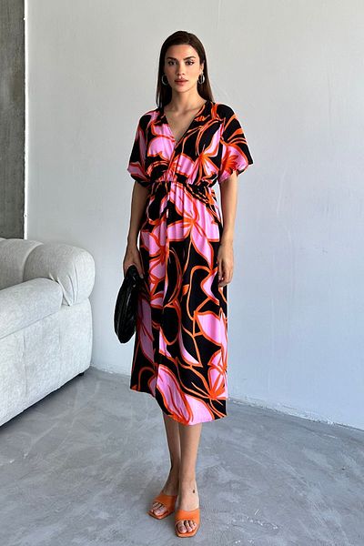trendalisse Rochie de vară cu decolteu în V adânc, pudră, lungă în față, din viscoză