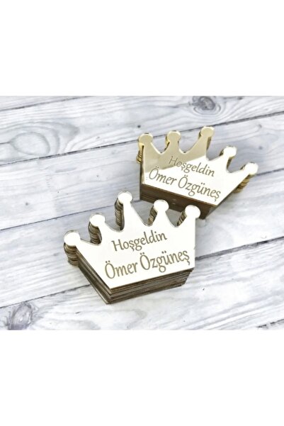GÜVEN Lazer Kesim Pleksi Kral Tacı Isimlik Yapışkanlı Hoşgeldin Bebek Doğum Günü (30 adet)