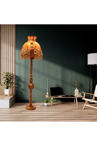 Dekovien Kiremit Renk Kadife Lambader Kahve Ahşap Ayak Vintage LM01298