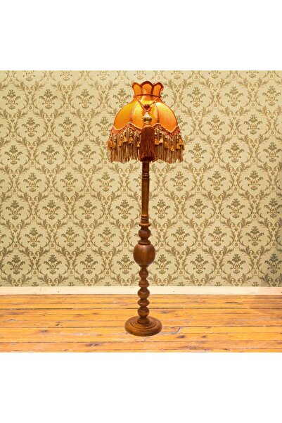 Dekovien Kiremit Renk Kadife Lambader Kahve Ahşap Ayak Vintage LM01298