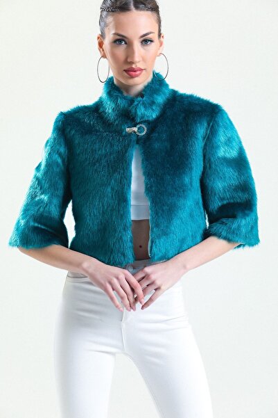 KürkZone سترة نسائية قصيرة بأكمام قصيرة من فرو البوليرو