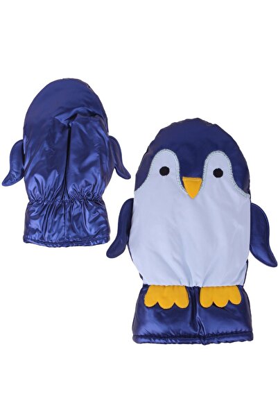 İşnar Parmaksız  Çocuk Kar Eldiven Penguen Lacivert Mavi Renkli