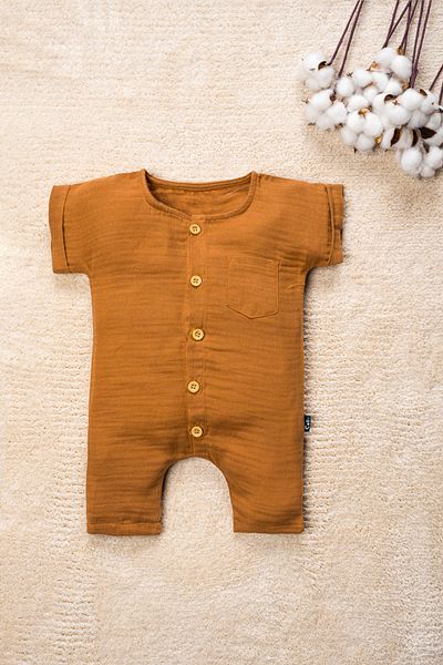Mai Perla Organic Cotton Jumpsuit with Muslin Fabric - Wooden Button and Pocket