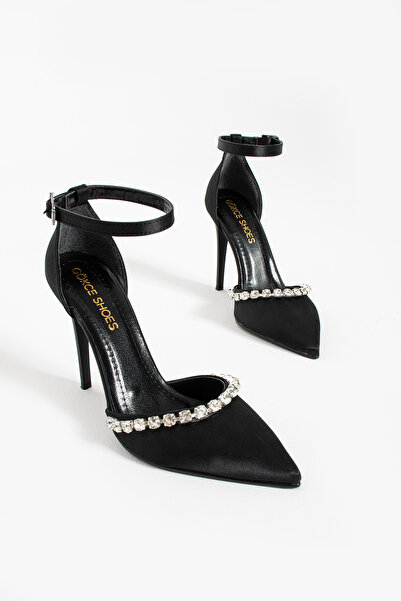 Gökçe Shoes Pantofi de damă cu toc din satin și detaliu cu dungi negre