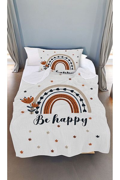 CAPRİCE HALI Be Happy Rainbow Patterned Single Pique (with Pillowcase)