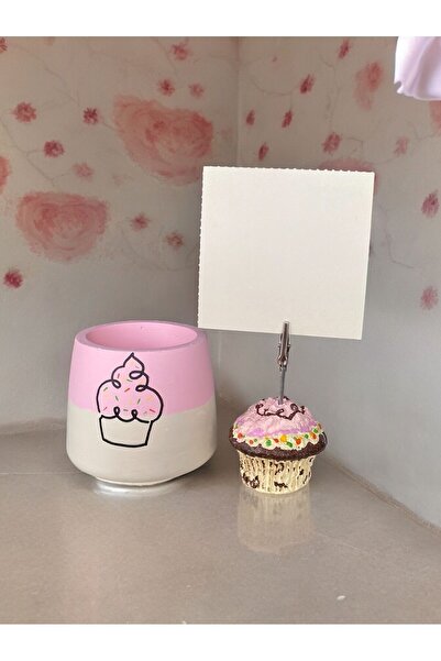 Perazayn Cupcake tutuculu cupcake çizimli saksı ofis seti