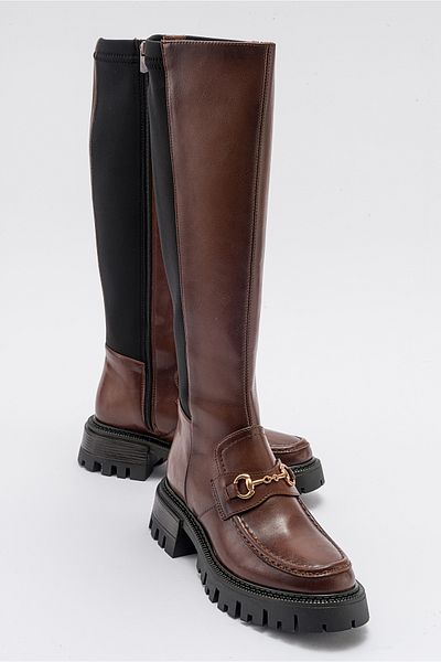 LuviShoes CHAPEL Tan Δερμάτινες Πόρπες Stretch Λεπτομερείς γυναικείες μπότες