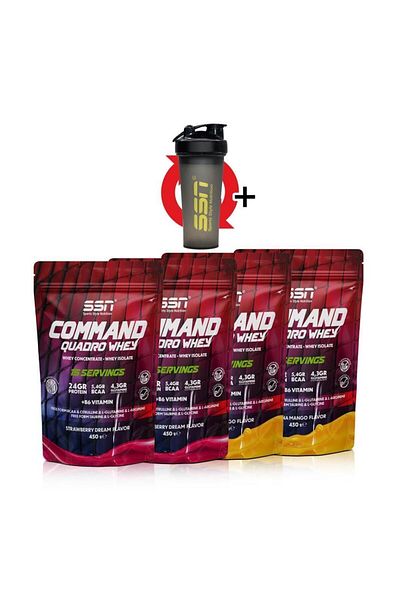 SSN Sports Style Nutrition Command Quadro Whey 1800 - 60 Chassis Mix Strawberry Banana Mango Combo (15X4 Doypack)