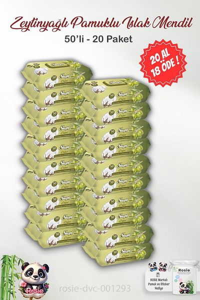 Sleepy Sleepy 50 Pack Baby Towels - Natural Olive Oil and Cotton, ROSIE
