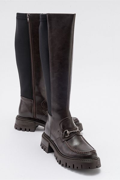 LuviShoes CHAPEL Damenstiefel aus braunem Leder mit Schnalle und Stretch-Details
