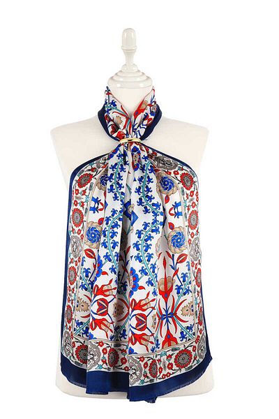 Bursa İpek Seljuk Patterned Ecru Silk Scarf - Slim Fit