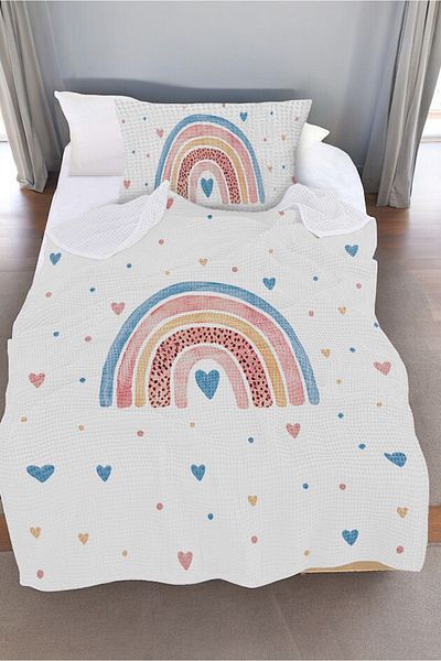 CAPRİCE HALI Rainbow Heart Patterned Single Pique (with Pillowcase)