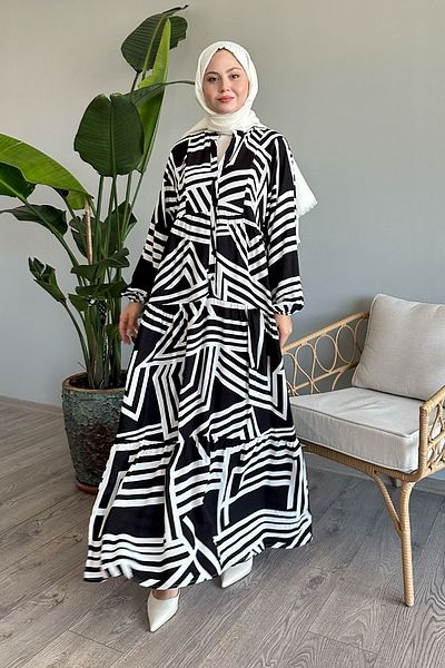 InStyle Rochie albă din viscoză - Detaliu dungi în zig-zag