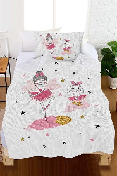 CAPRİCE HALI Ballerina and Rabbit Patterned Single Pique (With Pillow Case)