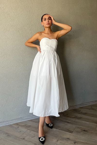 Seda Yalçın Atelier Λευκό στράπλες φόρεμα με λαιμόκοψη Sweetheart