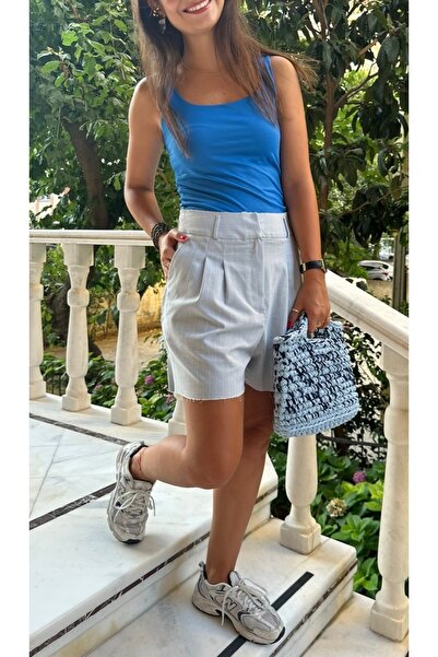 LaSorella Butik KADIN KETEN MAVİ ŞORT