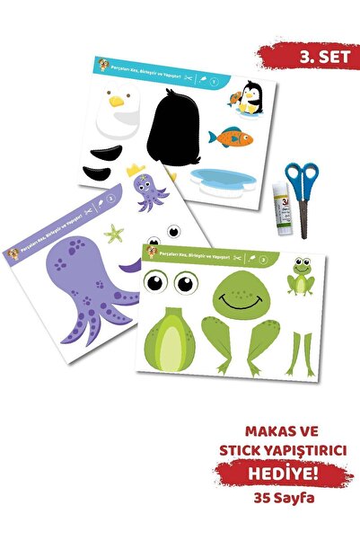 MİNİPOİ Minipoi Kes-yapıştır-oyna Makaslı Eğitici Aktivite Seti-3, Okul Önces...