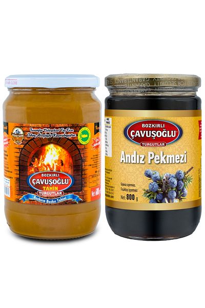 Bozkırlı Çavuşoğlu Steppe Tahini Glass Jar with Bran in Wood Fire 600g Andız Molasses Glass Jar 800g