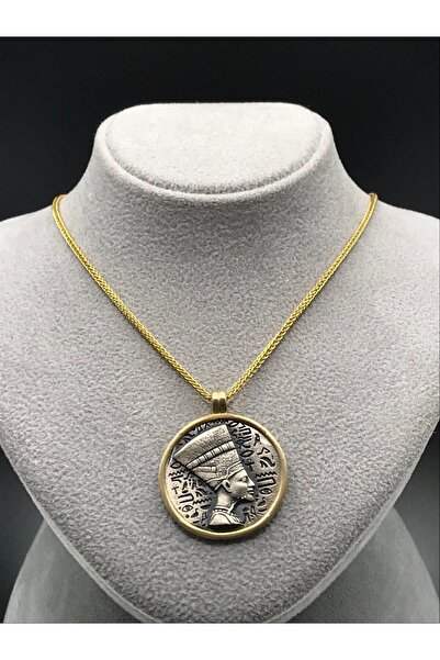 925 Ayar Gümüş İşlemeli Nefertiti Madalyon Kolye