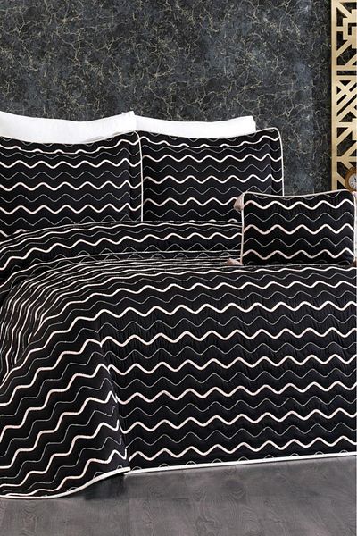 Çeyiz Diyarı Ocean Double Bedspread - 250x260 Black and White