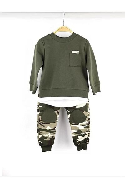 MGD Boy's Camouflage Soldier Sweatshirt Tracksuit Bottom Top Set-Khaki Green