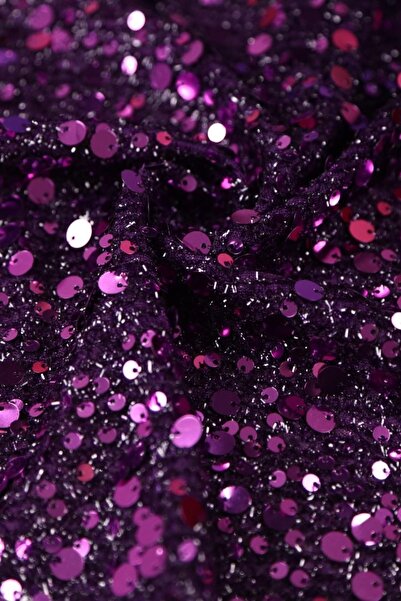 Kumaş Deposu Büyük Payetli Mor Örme Kumaş