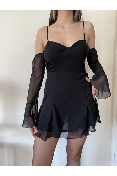 Flossy Design Tül siyah elbise