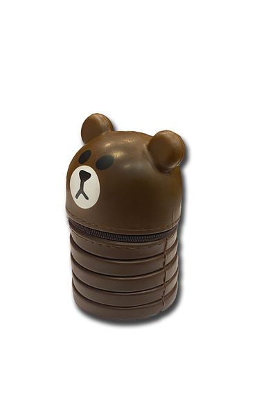 FLY COLOR Accordion Silicone Pencil Case - Magnifying and Shrinkable, Teddy Bear Brown