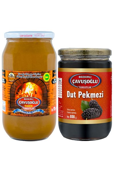 Bozkırlı Çavuşoğlu Steppe Tahini with Bran in Wood Fire 930g Mulberry Molasses 800g Glass Jar