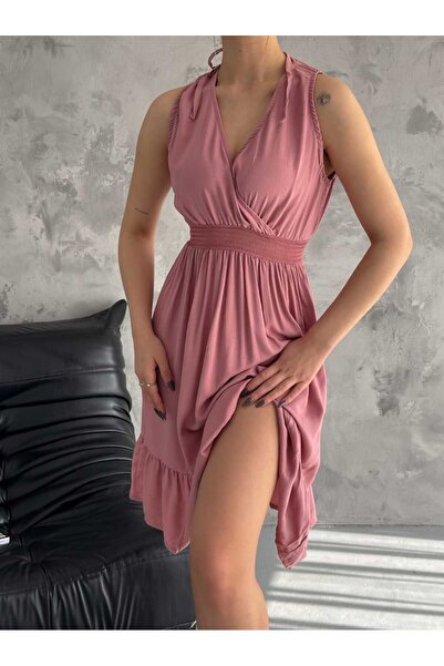 Esinty Trend Esinty Rochie de vară pentru femei, cu guler dublu, cu talie ela...