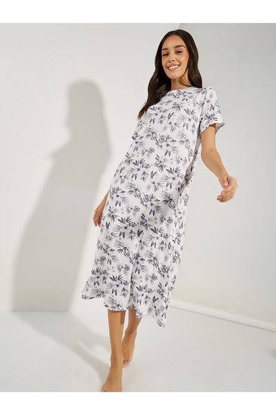 Styli AOP Mono Floral Sleep T-Shirt Dress