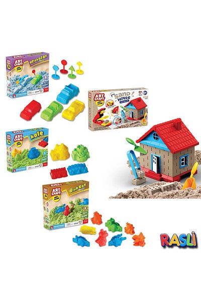 Art Craft Kinetic Play Sand Set - Sand House, Cars, Dinosaur, Castle Sand Set