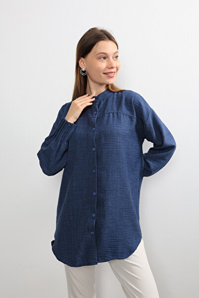 İKLİM LİFE Navy Blue Tunic - Sleeve Quilted Design