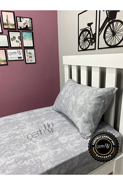 Çetinhome Soft Gray Single Fabric Fitted Sheet Set - 3 Size Shade