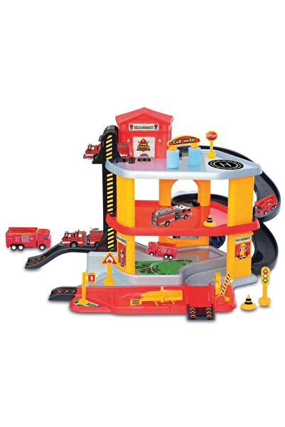 Doğan Oyuncak Dünyası 3 Storey Fire Truck Garage Set - Car Parking Set - Car Set - Hotwheels Set - Station