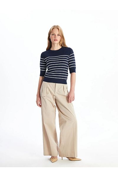 LC Waikiki LCW Vision Stripe Crew nyakú női kötött pulóver - rövid ujjú