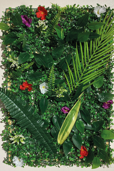Fupe Shop Doğal Ahşap Yapay Çiçek Bitki Duvar Kaplama Panel Dikey Bahçe 40x60 Cm