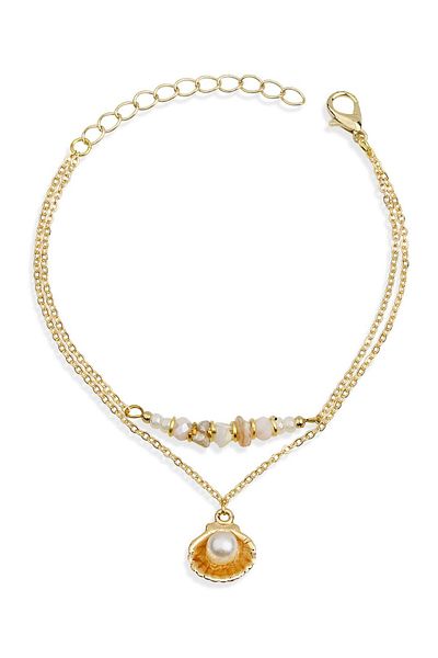 Klips Concept Double Chain Oyster Pearl Detail Anklet