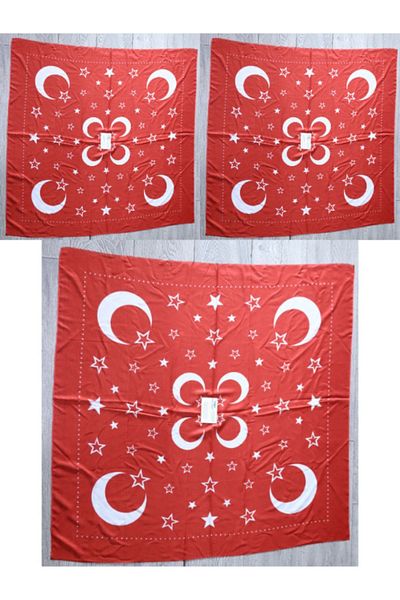 Burak Askeri Malzeme Crescent and Star 100x100mm Soldier Auspicious Shawl - 3 Pieces Red and White, To Dissipate Friends