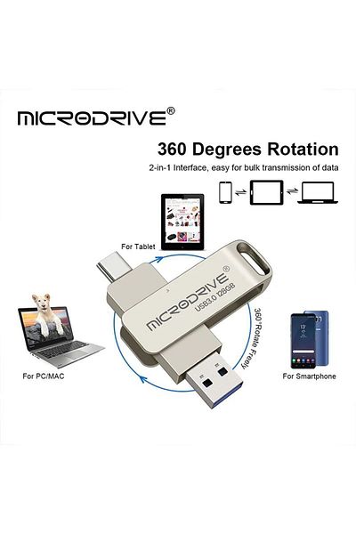 MicroDrive 128 جيجابايت من النوع C وUSB 3.0 ثنائي الإدخال OTG معدني متين