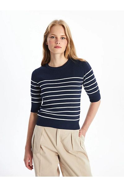 LC Waikiki LCW Vision Stripe Crew nyakú női kötött pulóver - rövid ujjú