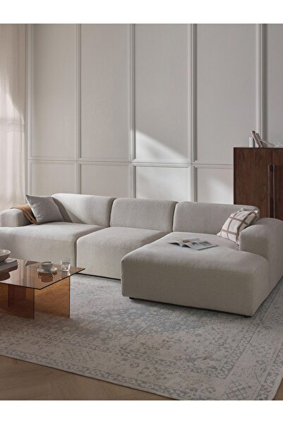 S Home Design Concept Molly Köşe Koltuk Kırık Beyaz Keten Sağ Köşe