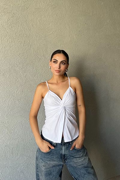 Seda Yalçın Atelier Strappy White Blouse - Gather Detailed