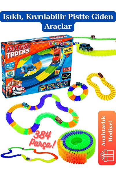 DODBY Magic Trucks 384 Parça Raylı Pist - Raylı Araç Oyuncak - Tren Oyuncak  - Renkli Araç Yolu - Pist Set
