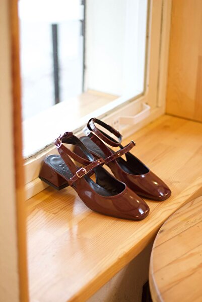 Minaj Store Mary Jane Claret Red Patent Leather High Heeled Women's Heeled Shoes