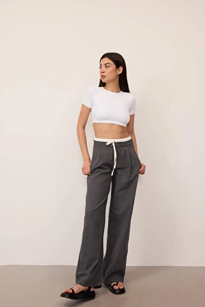 My Blog Anthracite Side Zipper Thin Waist Banded Trousers